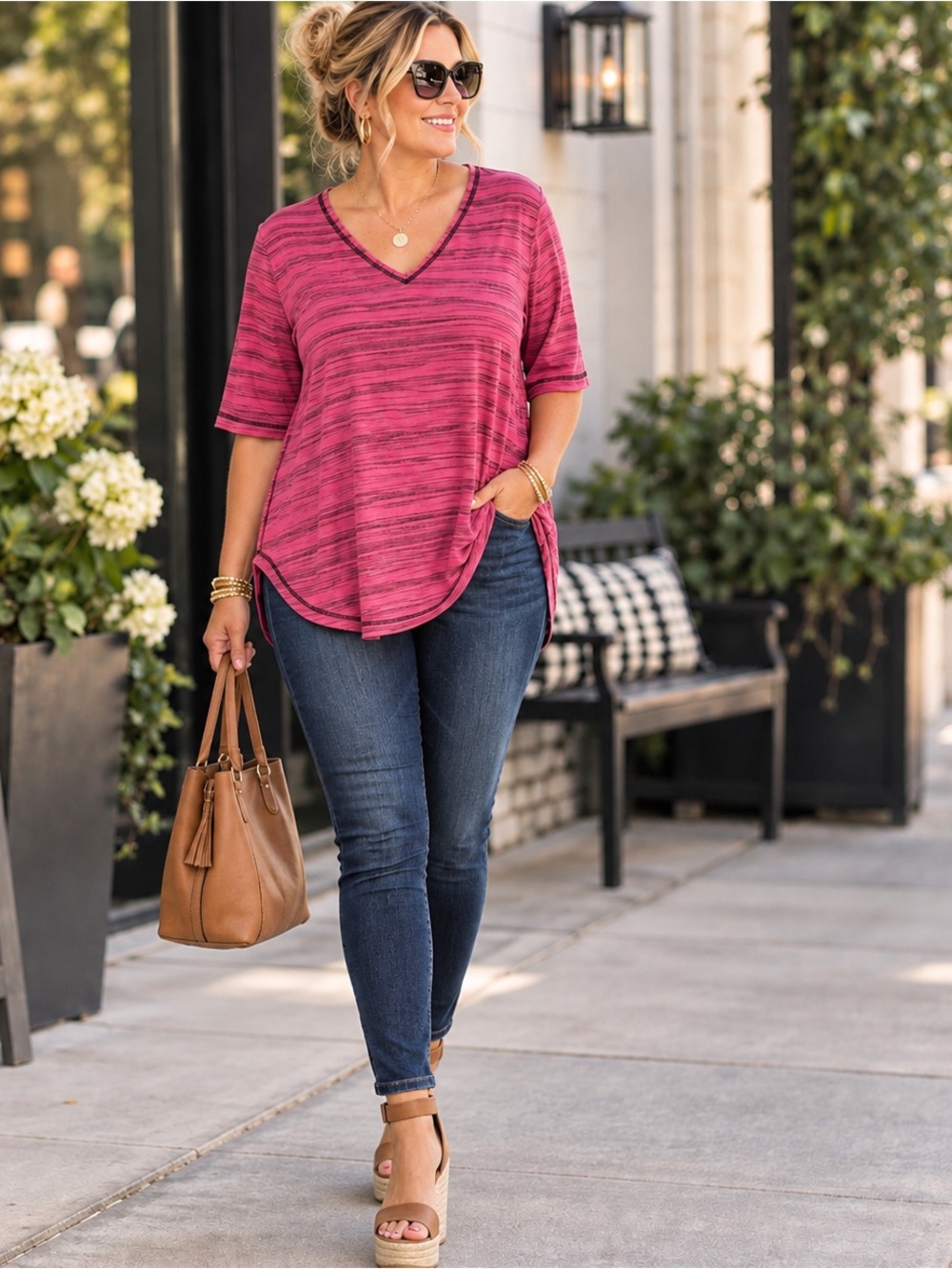 NWT Catherines 1X 18/20W Pink Marled Keyhole Back Active Tunic Top NWT